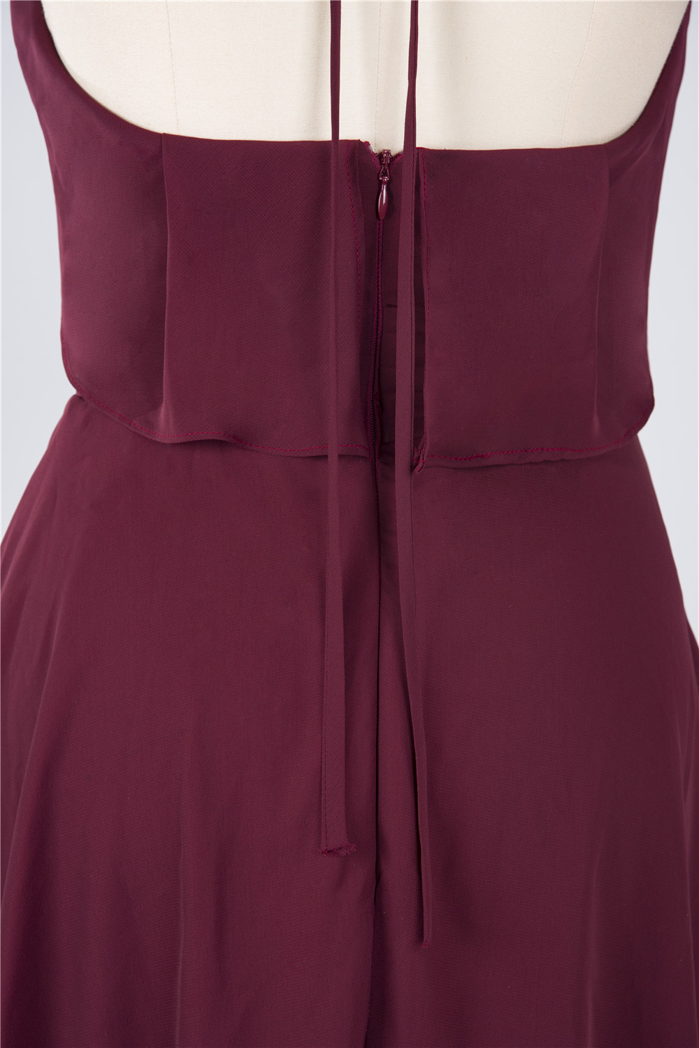 A-line Halter-neck Sleeveless Knee-length 100D Chiffon Bridesmaid Dress With Ruffles 5
