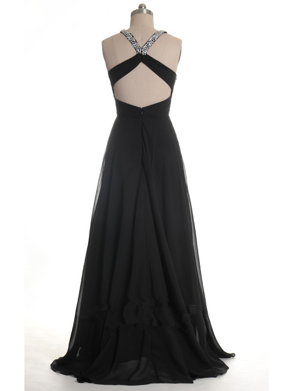 A-line Halter-neck Sleeveless Floor-length 100D Chiffon Formal Dress With Beading 2