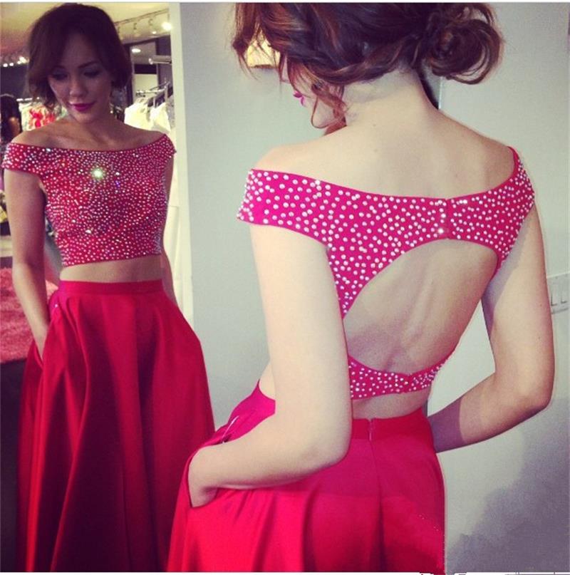 Two Pieces Bateau Neck Sleeveless Sweep / Brush Train Evening Gown With Beading 2
