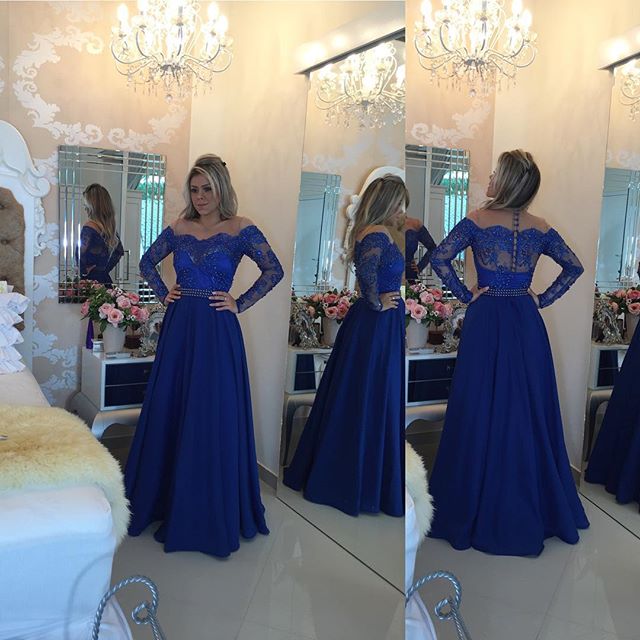 A-line Bateau Neck Long Sleeves Floor-length Formal Dress With Ribbons 3