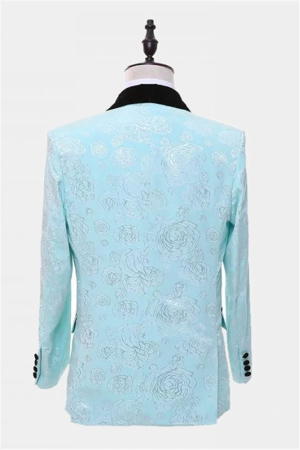 Floral Turquoise Tuxedo with Shawl Lapel 2
