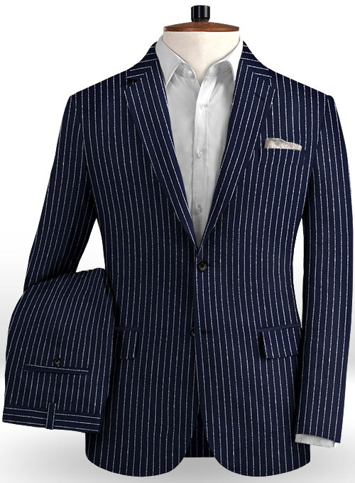 Dark Blue Striped Men Suits 2