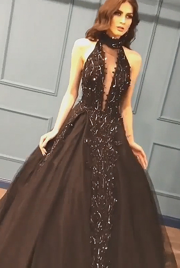 Ball Gown High Neck Sleeveless Court Train Tulle Evening Dress With Beading 2