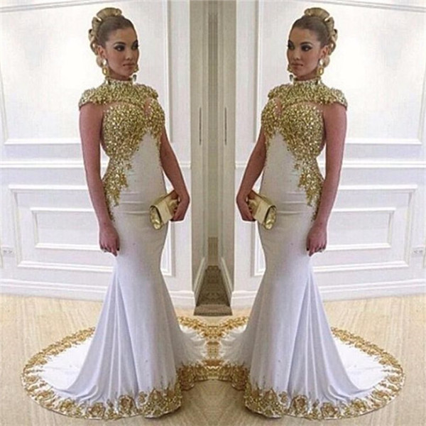 Mermaid High Neck Sweep / Brush Train Evening Dress With Appliques 2