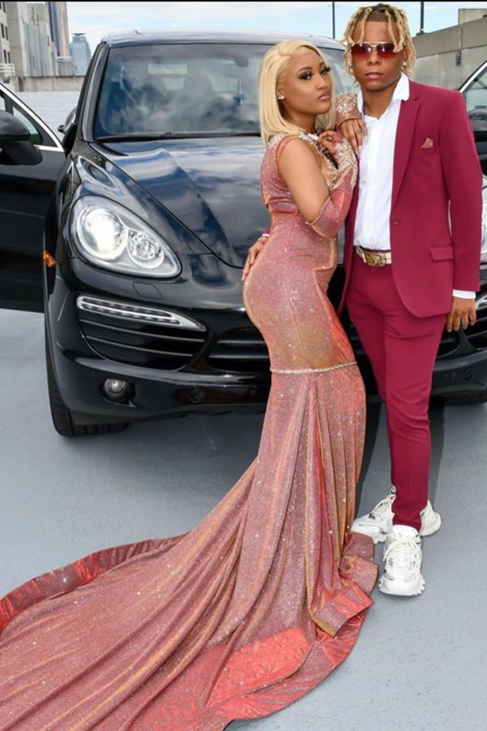 Mermaid Jewel Neck Sleeveless Sweep / Brush Train Satin Evening Dress With Appliques 2