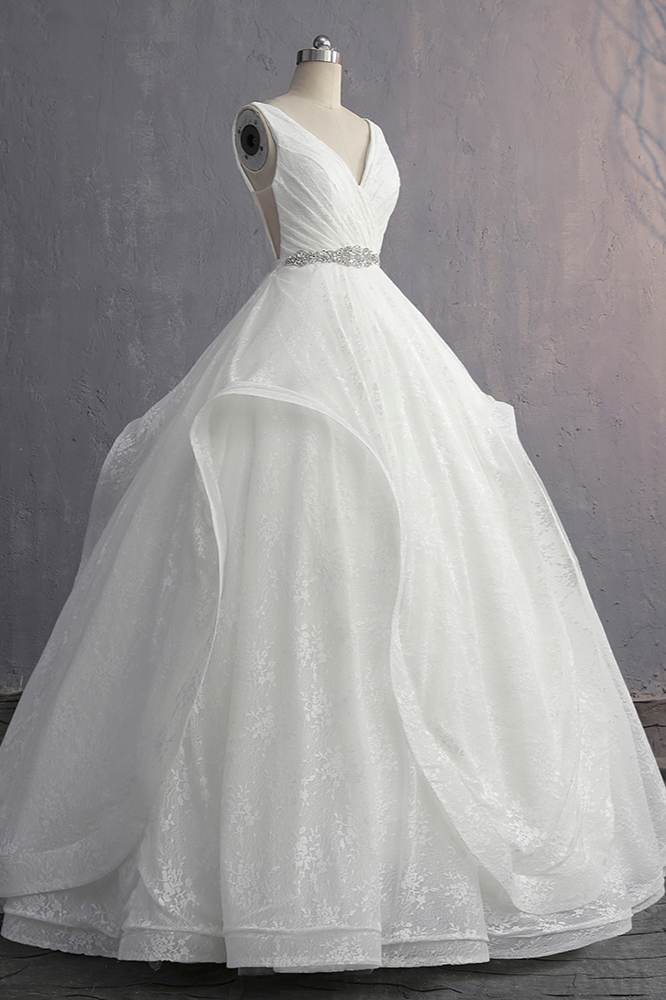 Ball Gown Straps V-neck Sleeveless Floor-length Tulle Bridal Dress With Beading 4