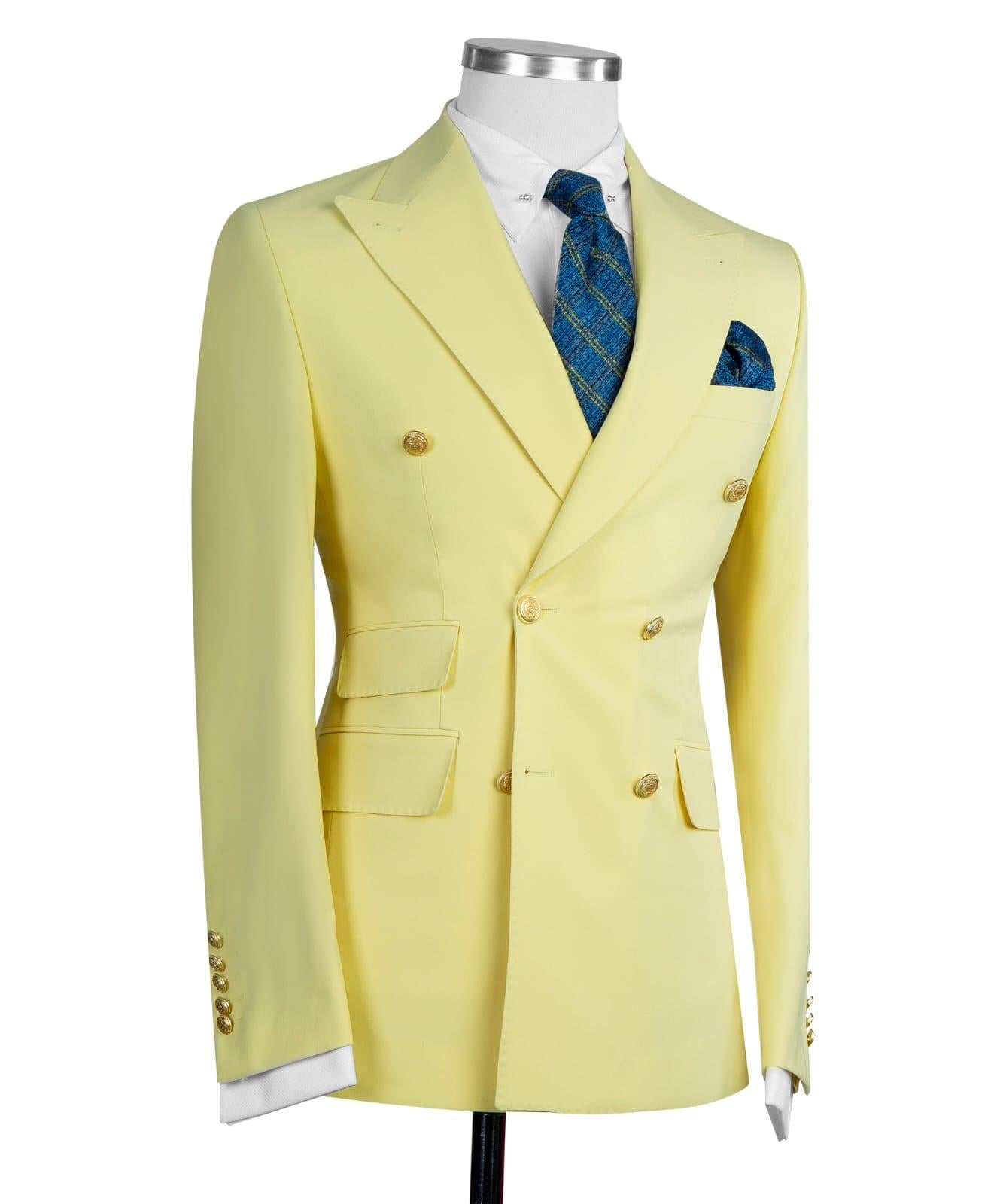 Yellow Double Breasted Men Suit with Peaked Lapel 2