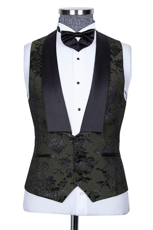 Black Three Pieces Jacquard Peaked Lapel Men's Suit for Wedding 2