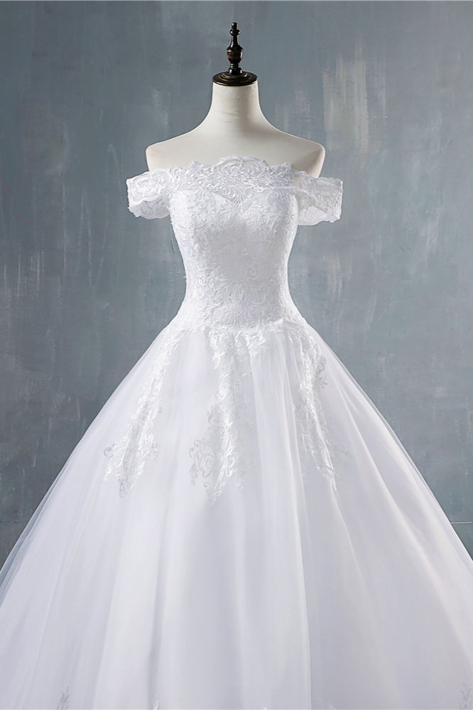 A-line Bateau Neck Sleeveless Floor-length Tulle Bridal Dress With Appliques 5