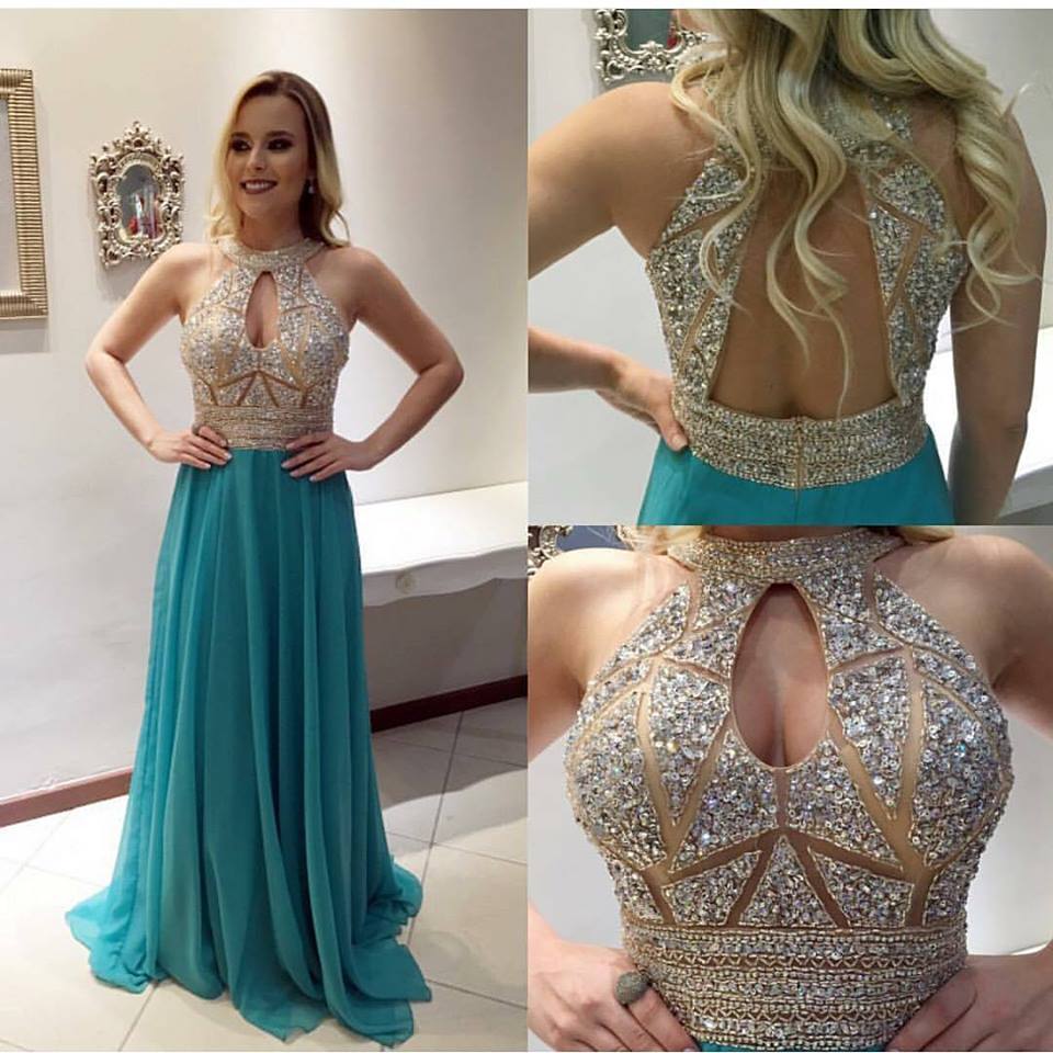 A-line Sleeveless Floor-length 100D Chiffon Formal Dress With Beading 2