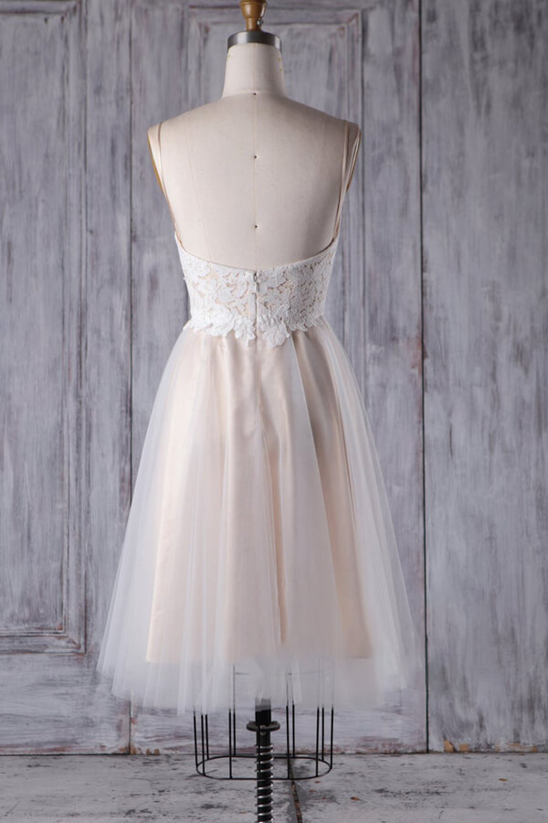 A-line Spaghetti Straps V-neck Sleeveless Floor-length Lace Wedding Dress With Lace 2