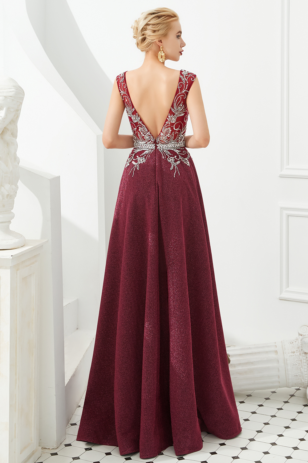 A-line V-neck Sleeveless Sweep / Brush Train Evening Gown With Crystal Floral Pin 2