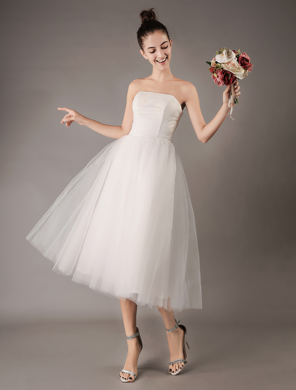 A-line Strapless Sleeveless Mini Bridal Dress 4