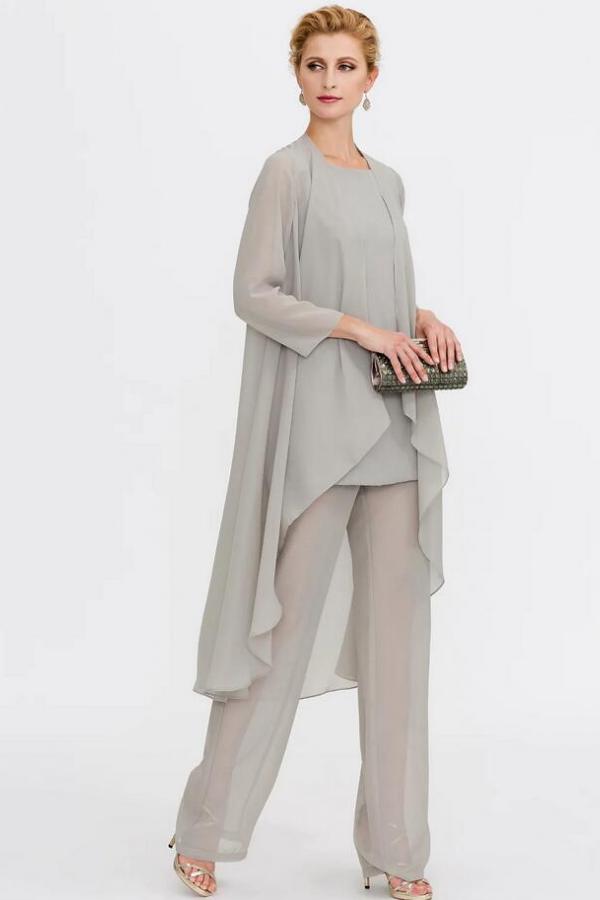 Plus Size Floor Length Pantsuit 3 Piece Suit Mother of the Bride Dress with Chiffon 5