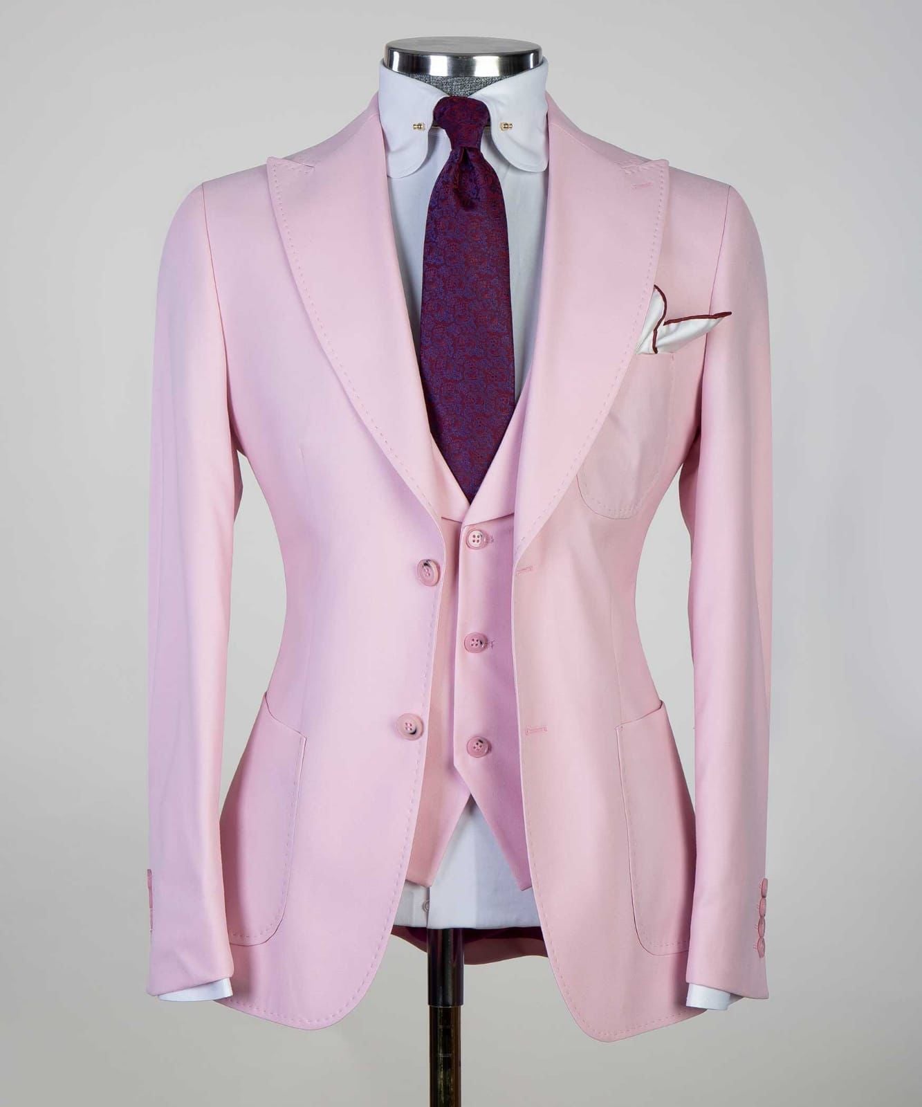 Pink Peaked Lapel Three Pieces Best Fitted Men Suit 5