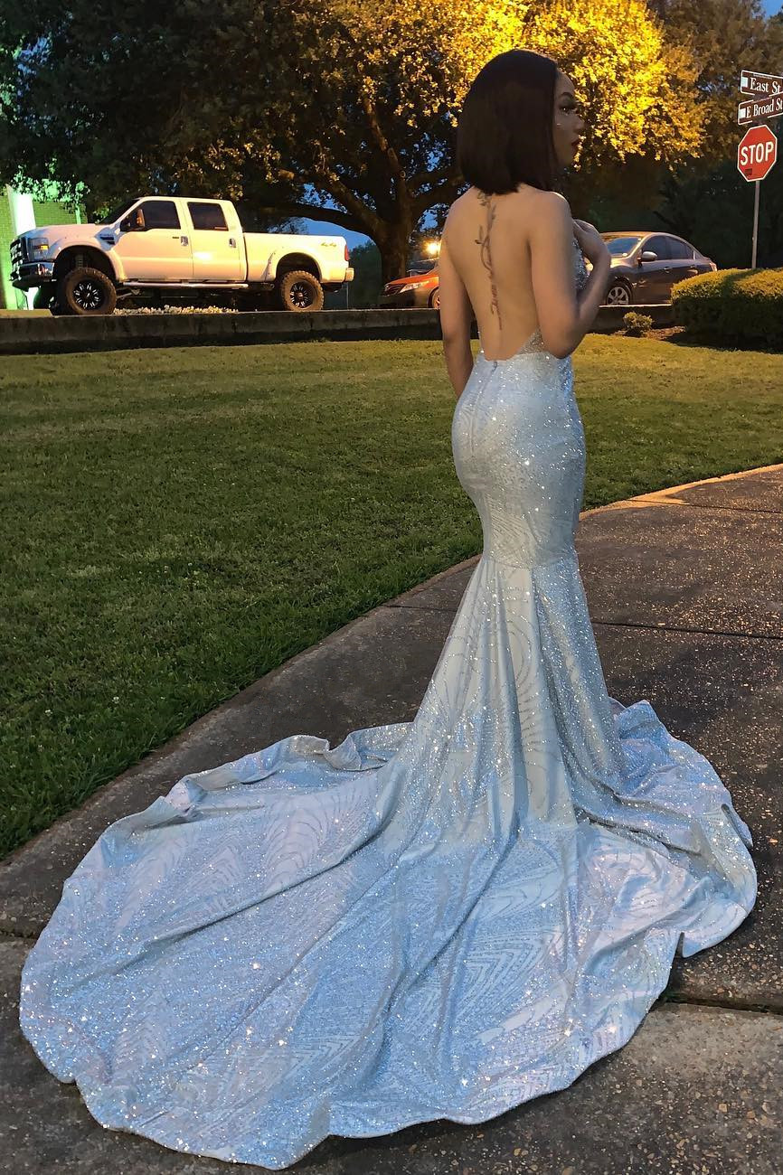Mermaid Halter-neck Sleeveless Floor-length Evening Gown With Sequins 4