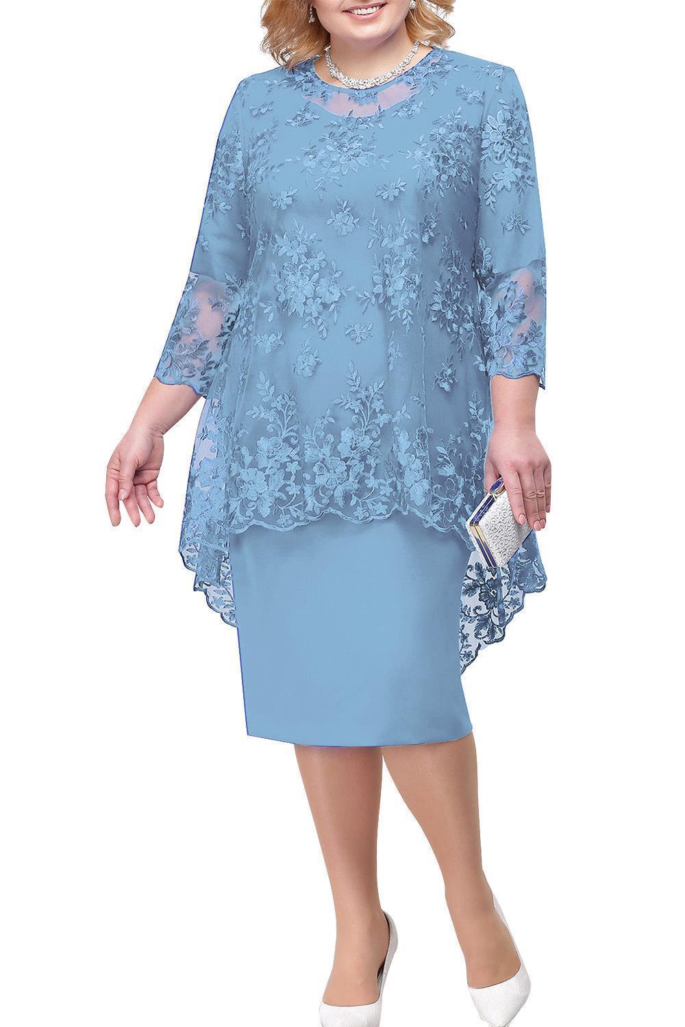 Tulle Lace 3/4 Sleeves Knee Length Mother of Bride Dress | Mother Wedding Party Dress 7