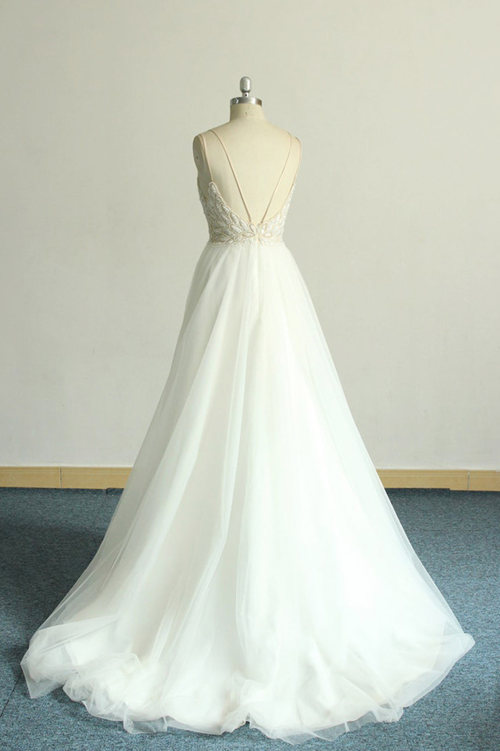 White Lace Tulle Wedding Dress with A-line Silhouette 2
