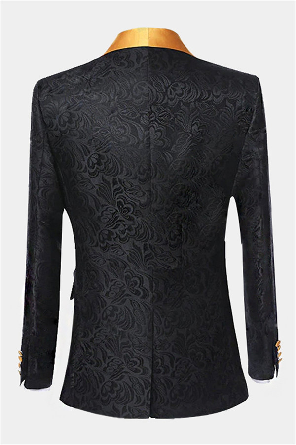 Black Jacquard Tuxedo with One Button 2