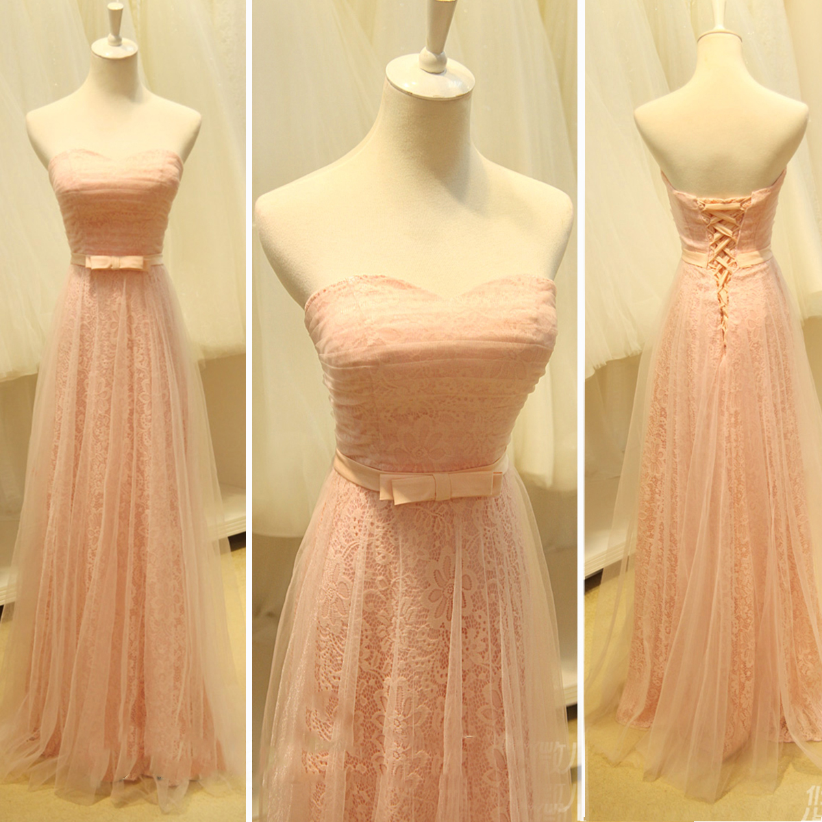 A-line Sweetheart Neck Sleeveless Floor-length Prom Dress With Lace 2
