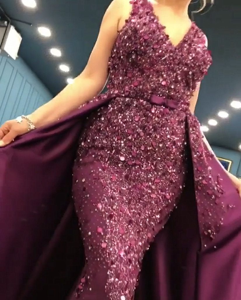 Mermaid V-neck Sleeveless Evening Dress With Appliques 3