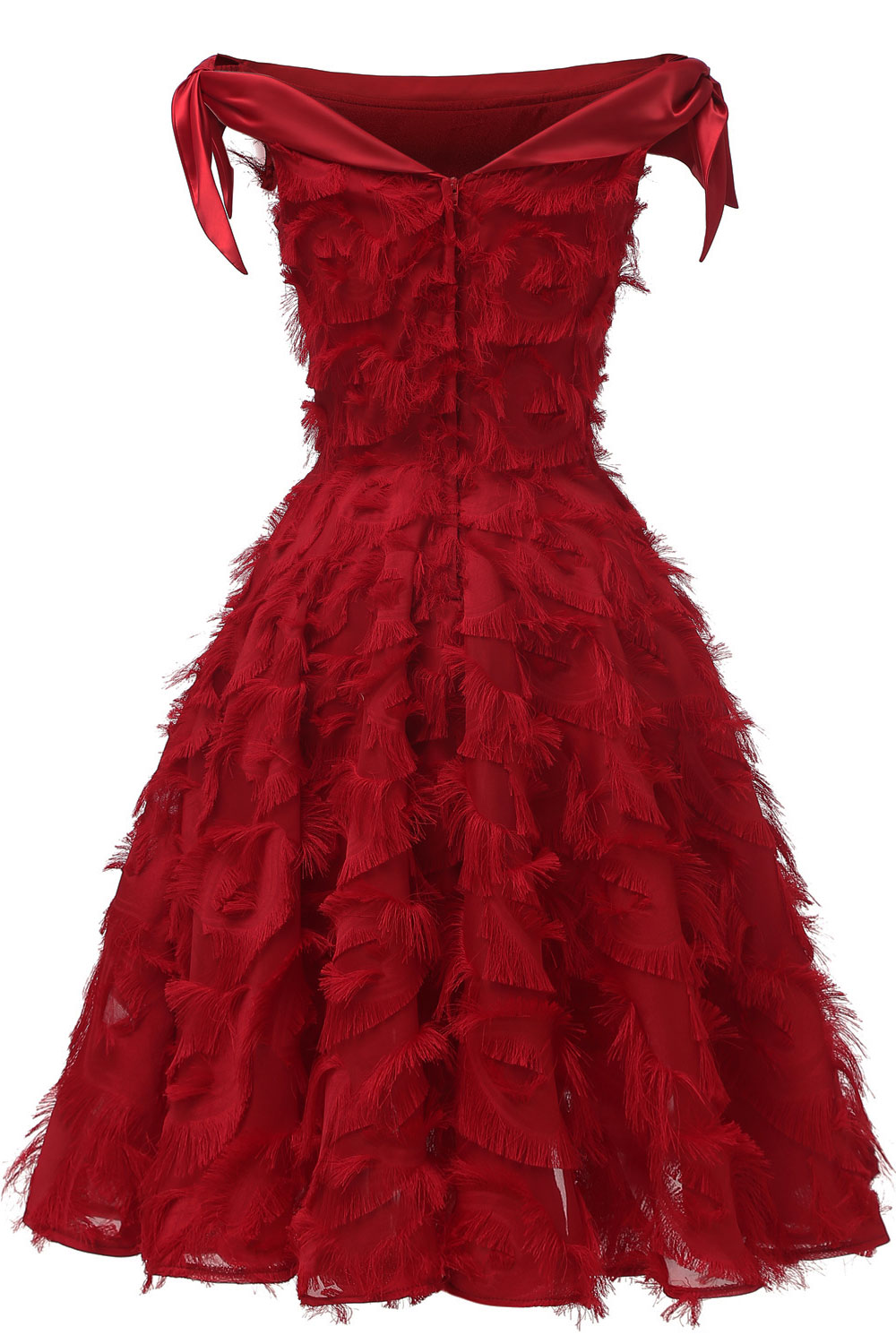 A-line Bateau Neck Knee-length Party Gown With Feathers 6