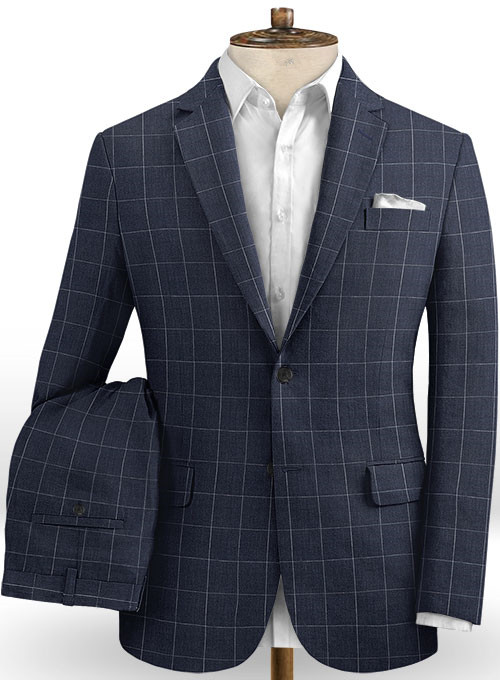 Dark Blue Grid Men Suits 2