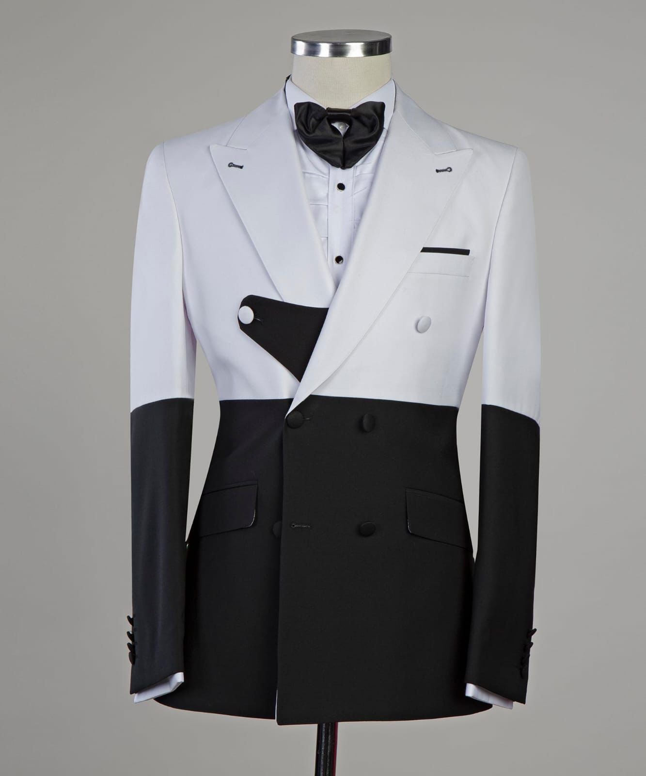 White and Black Splicing Close Fitting Men Suit 3