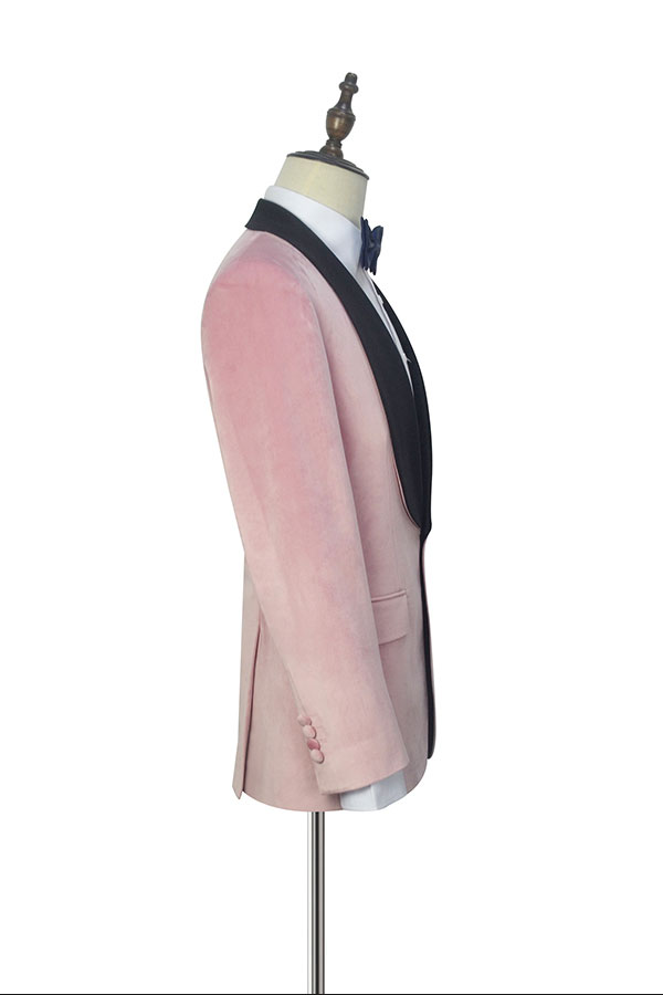 Pink Wedding Tuxedos for Men with Black Silk Shawl Lapel 3