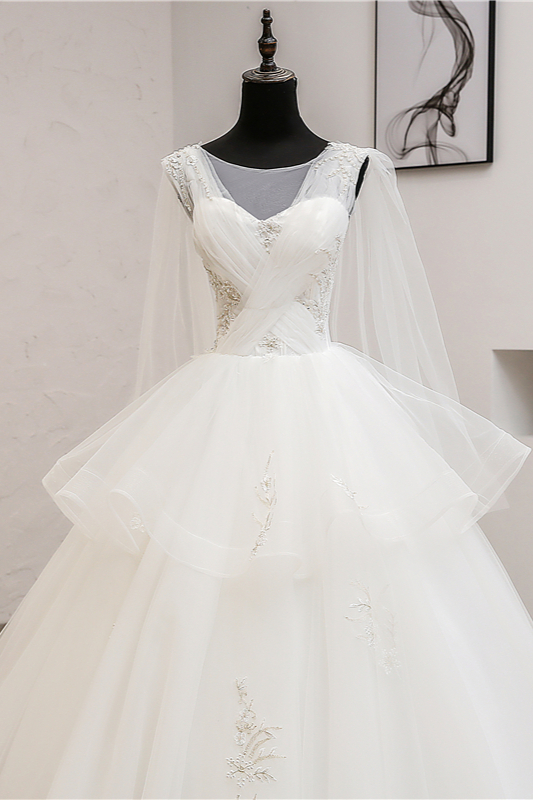 A-line Straps Floor-length Tulle Wedding Dress With Appliques 5