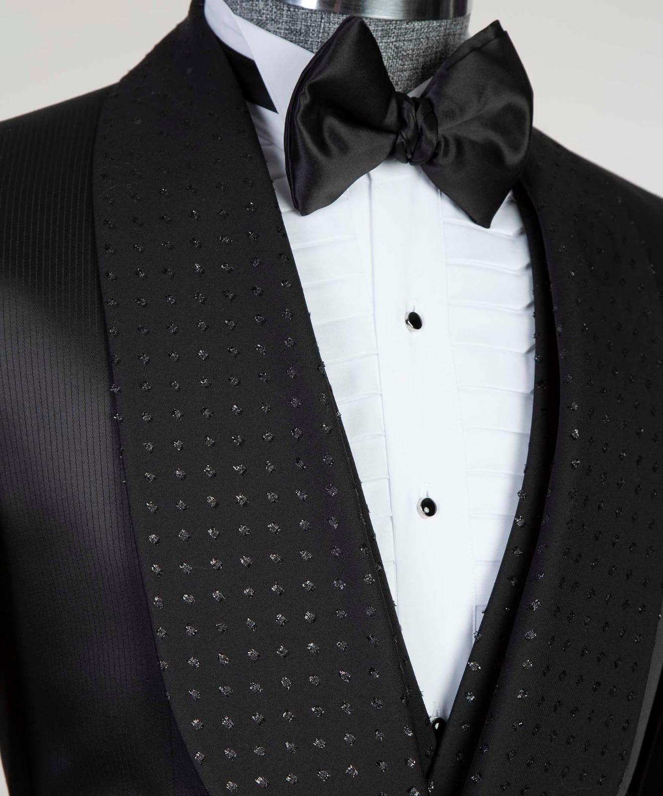 Black Double Breasted Two Pieces Wedding Suit with Shawl Lapel 3
