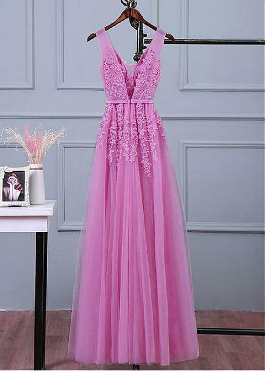 A-line V-neck Sleeveless Floor-length Bridesmaid Outfit With Embroidery 2