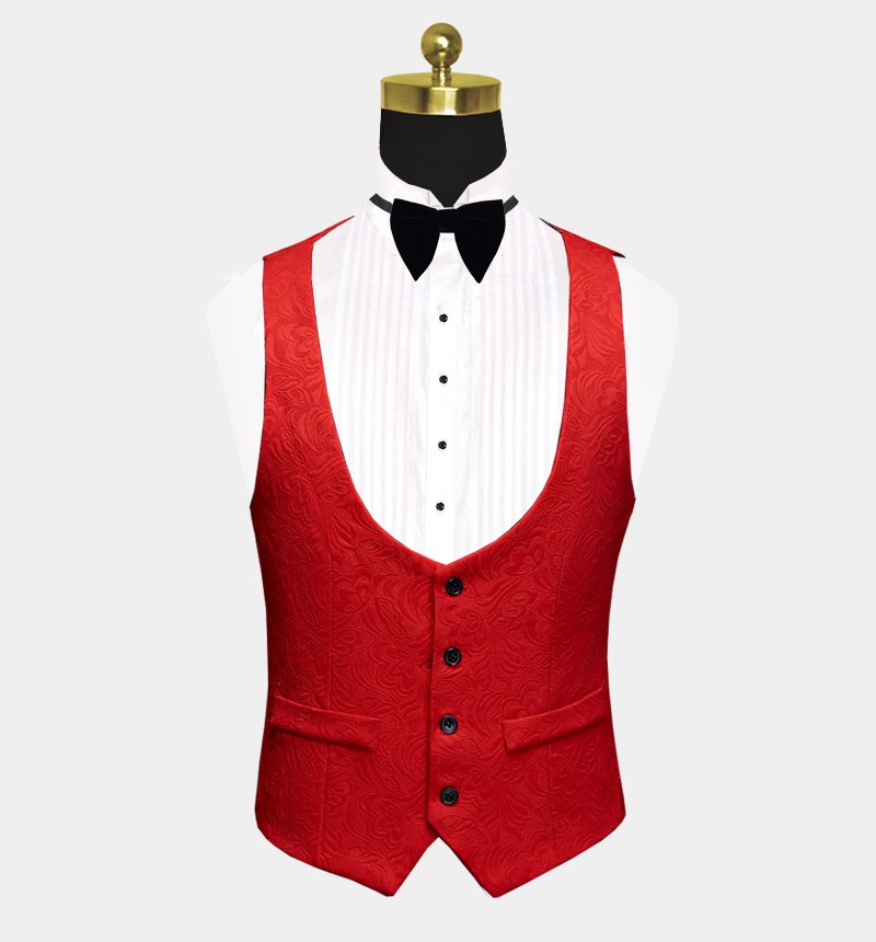 Red Floral Bespoke Tuxedo with Black Lapel 3