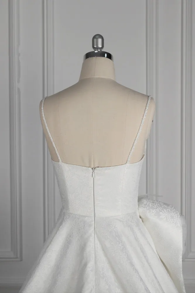 A-line Spaghetti Straps V-neck Sleeveless Floor-length Satin Bridal Dress With Ruffles 5