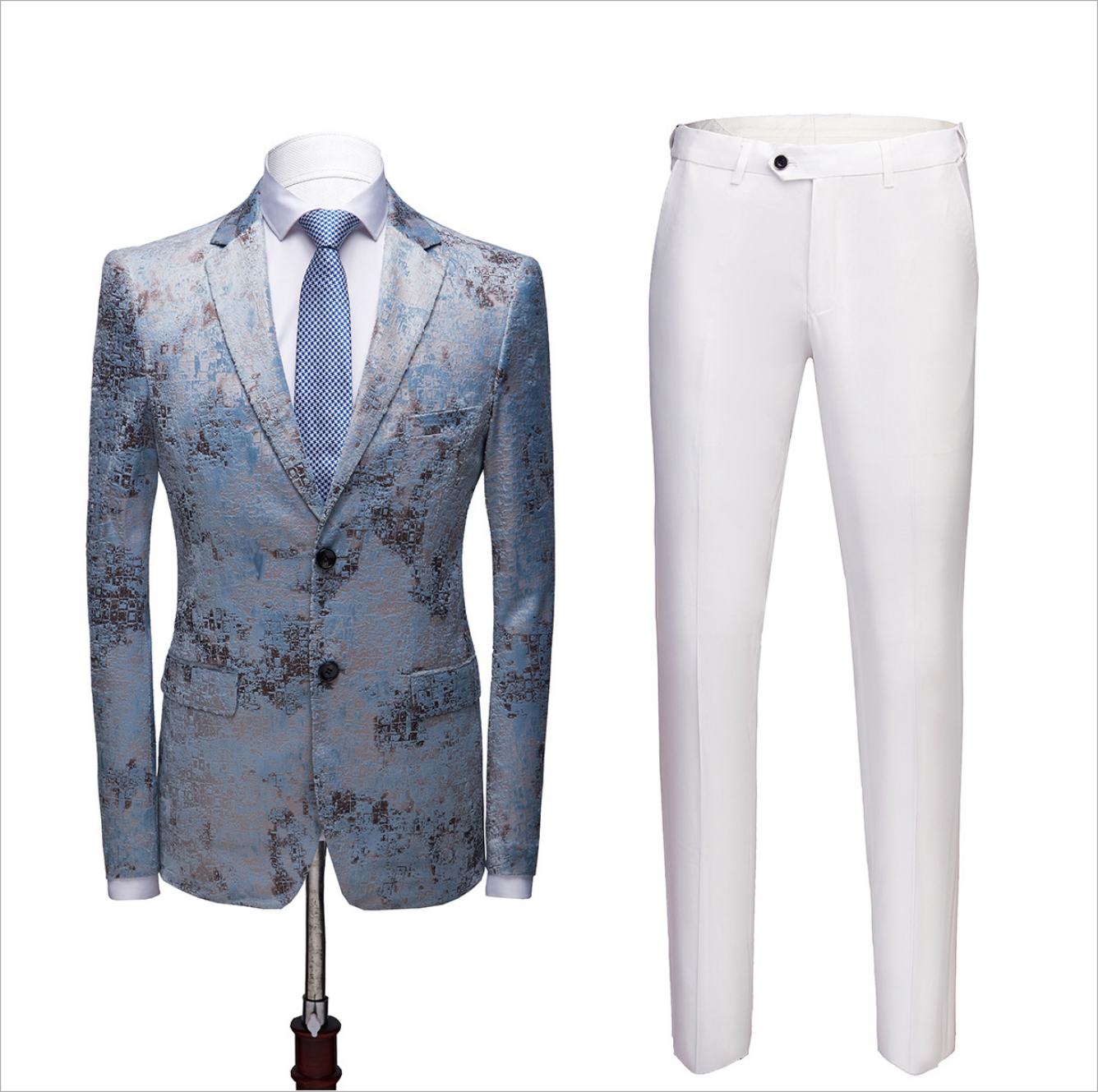 Blue Printed Prom Suit 2