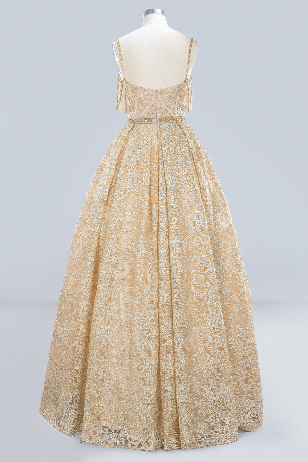Ball Gown Spaghetti Straps Sleeveless Floor-length Tulle Wedding Dress With Appliques 2