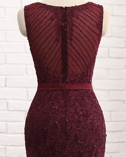 Mermaid Scoop Neck Sleeveless Tulle Evening Dress With Appliques 2