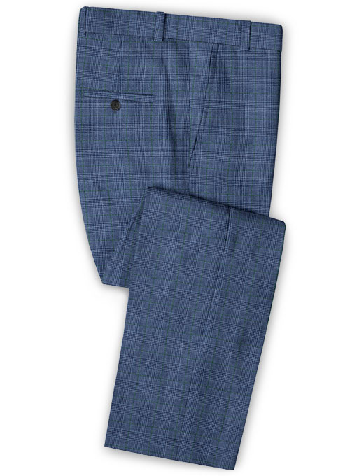 Navy Blue Grid Linen Men Suits 3
