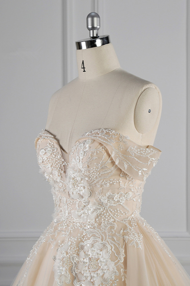 Ball Gown Off-the-shoulder Sweetheart Neck Sleeveless Floor-length Tulle Bridal Dress With Beading 5