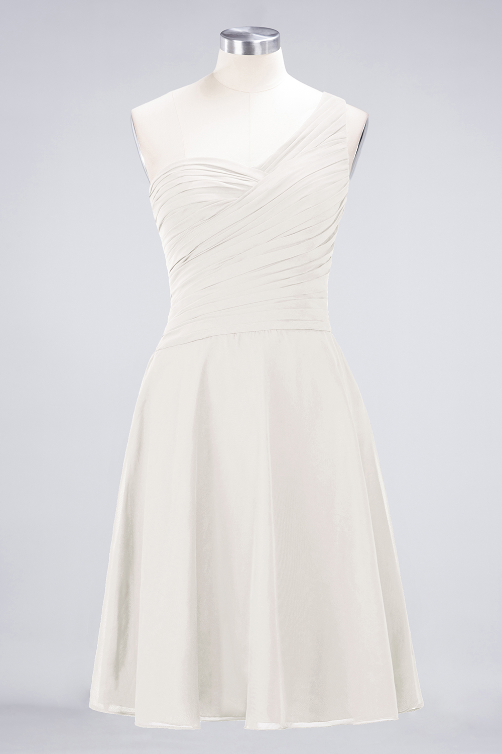 A-line One Shoulder Sweetheart Neck Sleeveless Knee-length 100D Chiffon Bridesmaid Attire With Ruffles 5