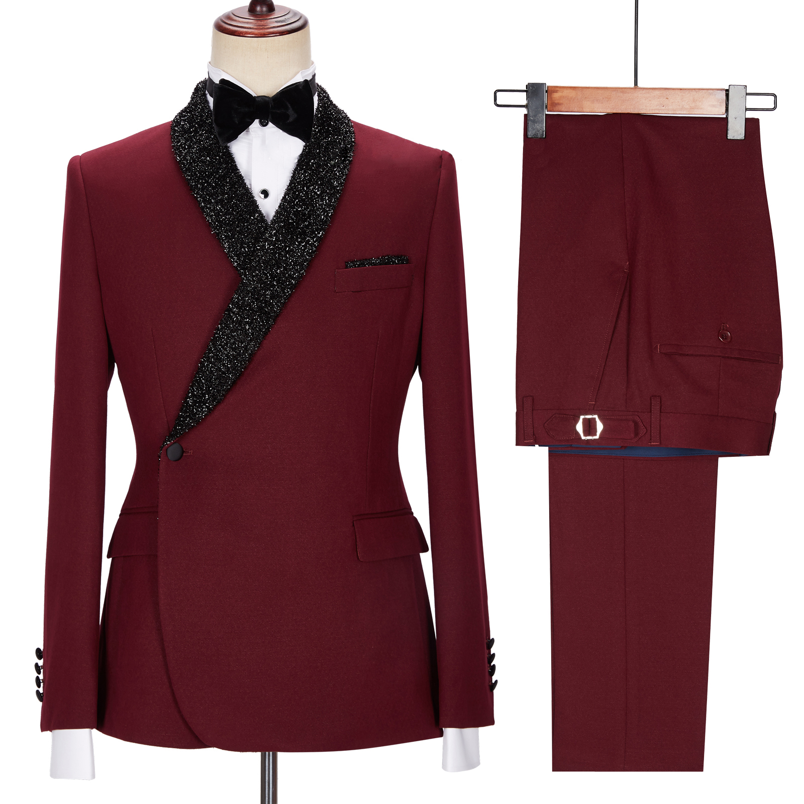Burgundy Sparkle Shawl Lapel Two Pieces Men Suit 2