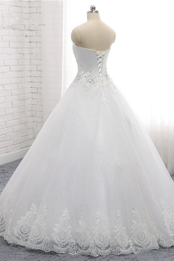 A-line Strapless Sweetheart Neck Sleeveless Floor-length Tulle Bridal Dress With Appliques 4