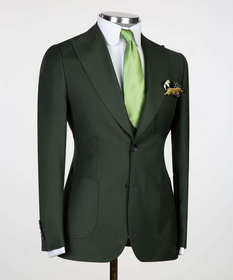 Dark Green Peaked Lapel Business Men Suit 3
