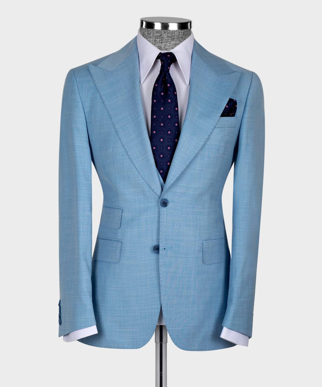 Sky Blue Three Pieces Peaked Lapel Men Suit 4