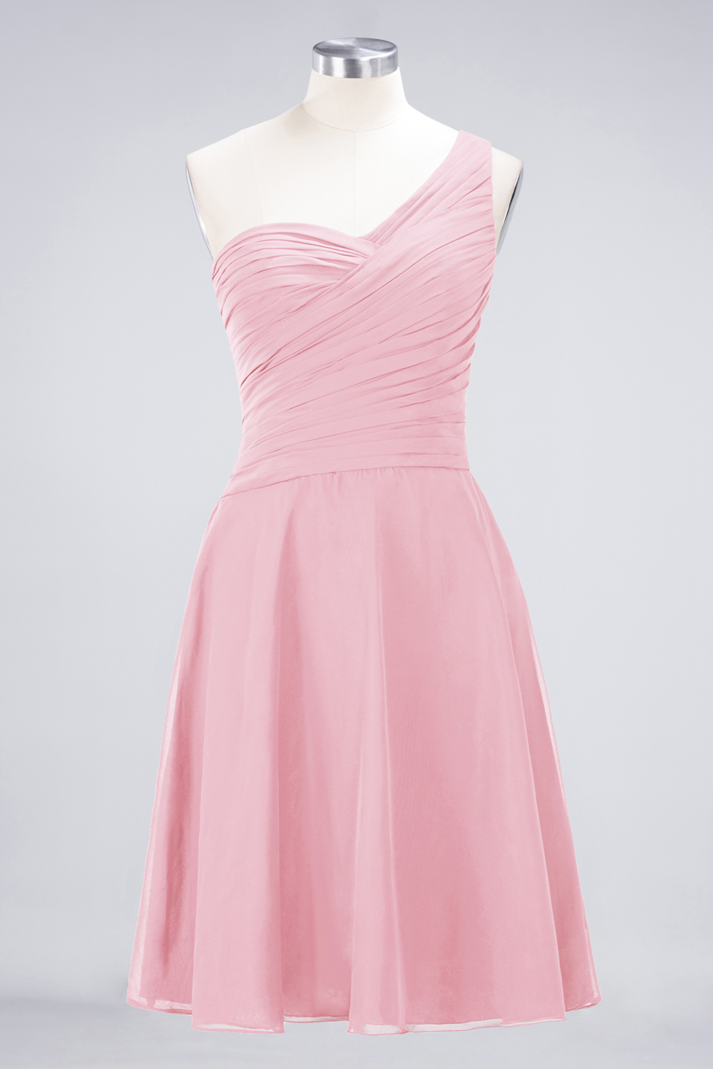 A-line One Shoulder Sweetheart Neck Sleeveless Knee-length 100D Chiffon Bridesmaid Attire With Ruffles 9