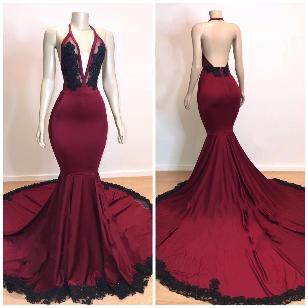 Mermaid V-neck Halter-neck Sleeveless Court Train Evening Dress With Appliques 2