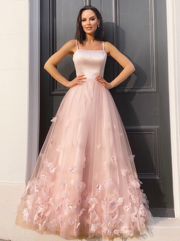 A-line Straps Sleeveless Floor-length Organza Evening Dress With Appliques 2