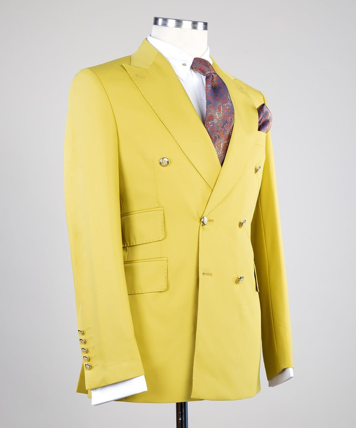 Mustard Yellow Double Breasted Suit with Sartorial 5-Button Cuffs 2
