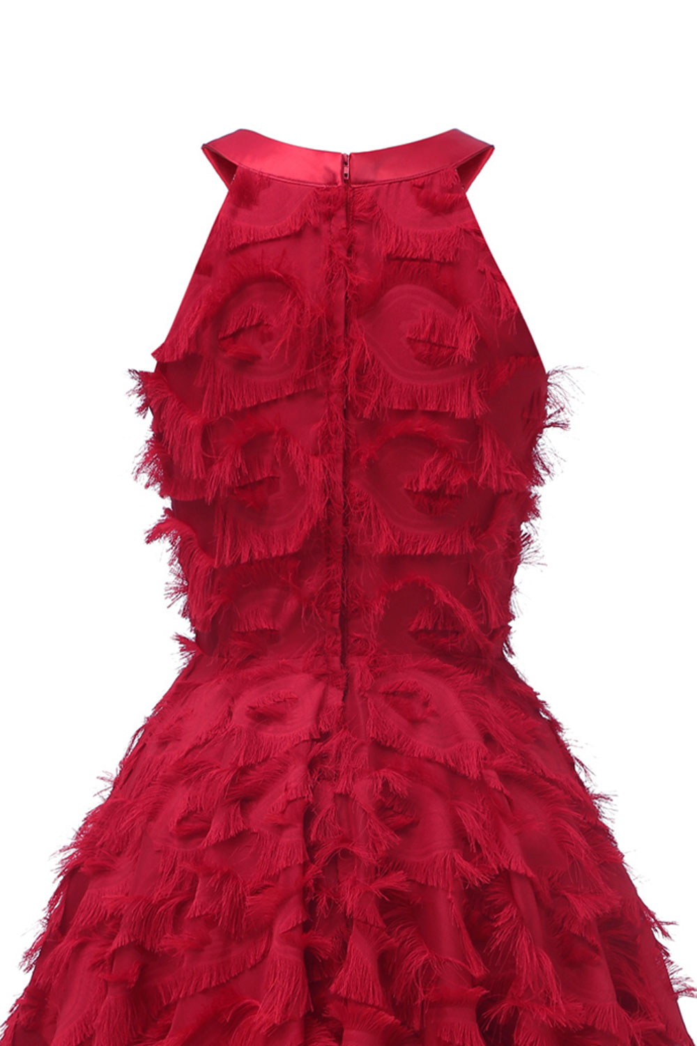 A-line V-neck Sleeveless Knee-length Party Dress With Feathers 14