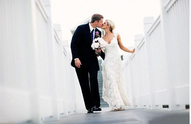 A-line V-neck Sleeveless Sweep / Brush Train Bridal Gown With Lace 4